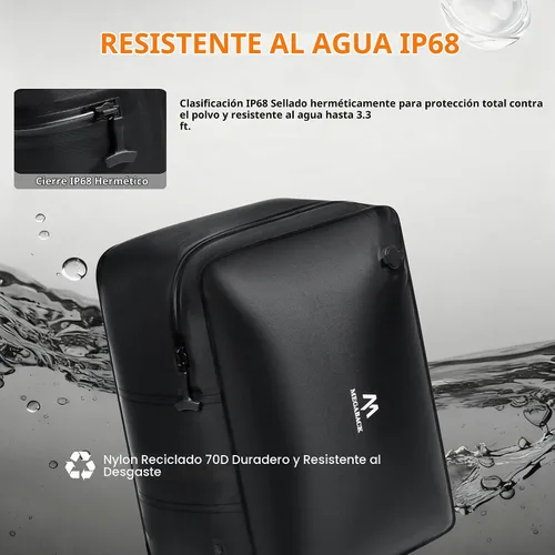 Vista 6 de Bolsas de viaje al vacío Megaback para equipaje con bomba, bolsas de sellado al vacío reutilizables para ropa, impermeables IP68, diseño de apertura