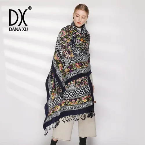Vista 3 de DANA XU 100 Pure Wool Large Size Scarf Pashminas Shawls And Wraps For Women