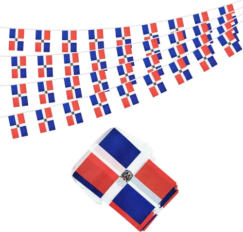 Vista 32 de Bandera argentina de 50 pies con cadena de bandera argentina, mini bandera argentina pequeña, para decoración de fiestas, tiendas y bares