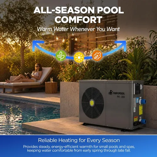 Vista 3 de FibroPool Bomba de calor para piscina, FH255, 55,000 BTU, para piscinas y spas por encima y enterradas, alta eficiencia, calentador eléctrico,