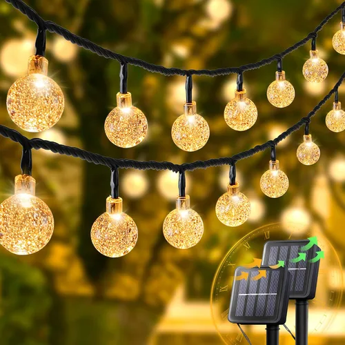 Vista 7 de Paquete de 2 tiras de 30 luces LED solares de 20 pies para exteriores, luces de globo de cristal con 8 modos de iluminación, luces solares Blanco