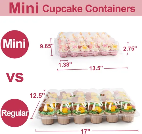 Vista 8 de LotFancy (24 unidades x 12 juegos) Mini recipientes para cupcakes con 288 forros, soporte de cajas de plástico para cupcakes, sin BPA, transparente