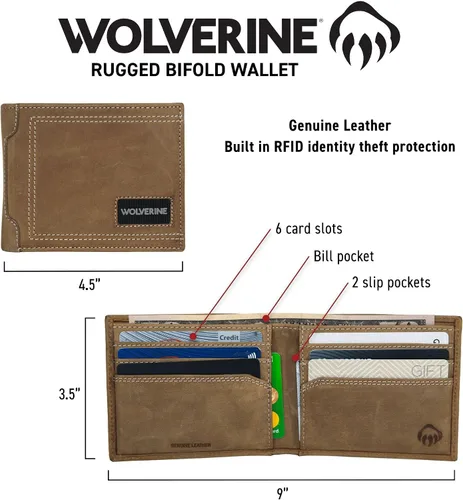 Vista 16 de WOLVERINE Billetera plegable de lona/cuero para hombre