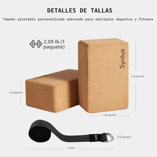 Vista 2 de Syntus Yoga Block and Yoga Strap Set, 2 Soft Non-Slip Yoga Blocks 9×6×4 inches, 8FT Metal D-Ring Strap for Yoga, General Fitness, Pilates