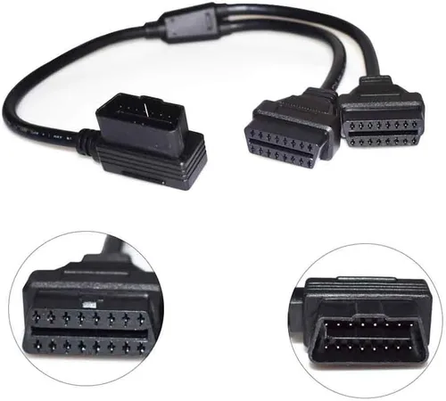 Vista 7 de 16 pin OBD2 OBDII Diagnóstico Extensor Divisor Cable de extensión macho a doble hembra Y Cable 12 pulgadas