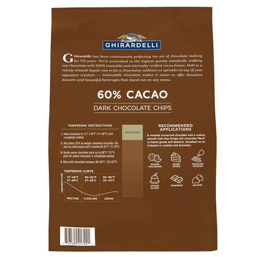 Vista 4 de Ghirardelli Chocolate Company 60% Cacao - Chips de chocolate oscuro, bolsa de 5 libras (paquete de 1)