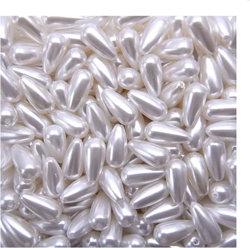 Vista 9 de Cuentas de perlas de imitación, cuentas de joyería de perlas de plástico blanco con agujero recto en forma de gota, cuentas de imitación de perlas