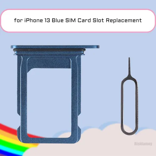 Vista 2 de Para iPhone 13 Azul Tarjeta SIM Bandeja de Reemplazo Solo Versión SIM para iPhone13 Ranura para tarjeta con anillo de goma impermeable Herramienta