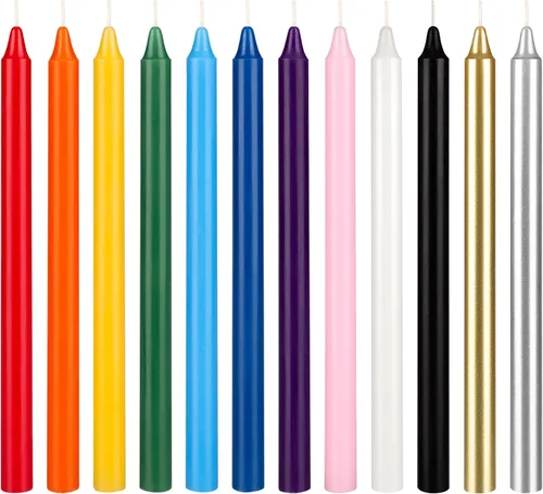 Vista 11 de Mega Candles 12 velas rectas sin perfume de colores surtidos supremos, velas de cera hechas a mano de 10 pulgadas x 7/8 pulgadas, campanadas