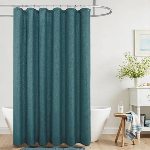 Vista 11 de KOUFALL Cortina de regadera para cubículo de 36 x 72 pulgadas, cortina de regadera pequeña de tela de lino de medio tamaño para autocaravana, verde