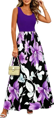 Vista 15 de Bluetime Vestido largo de verano para mujer, estilo bohemio, sin mangas, estampado floral (S-3XL)