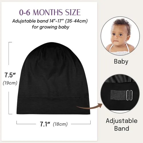 Vista 5 de OLESILK Gorro de Seda para Bebé de 0-6 Meses - Gorro de Cabello para Niños Pequeños de Seda de Morera 100%, Gorro de Noche Ajustable para Dormir