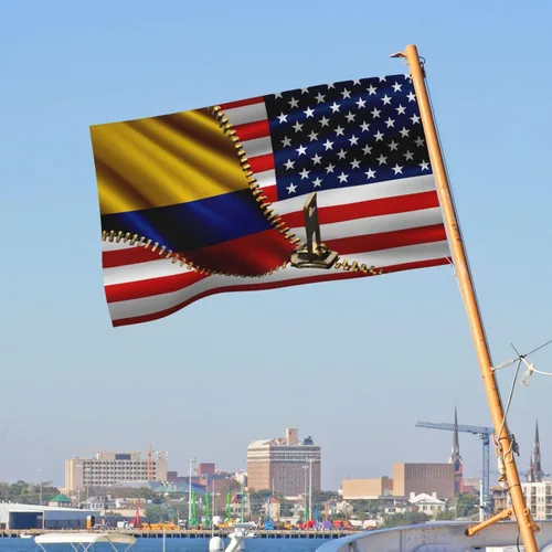 Vista 4 de Bandera de Estados Unidos y Colombia Colombiana Banderas para exteriores de 3 x 5 pies, tres capas de tela de costura de doble cara, impresión de 3