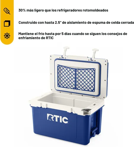 Vista 2 de RTIC Enfriador duro ultraligero de 32 cuartos de galón, baúl de hielo portátil aislado de 13 libras, capacidad de 48 latas, retención de hielo de 5