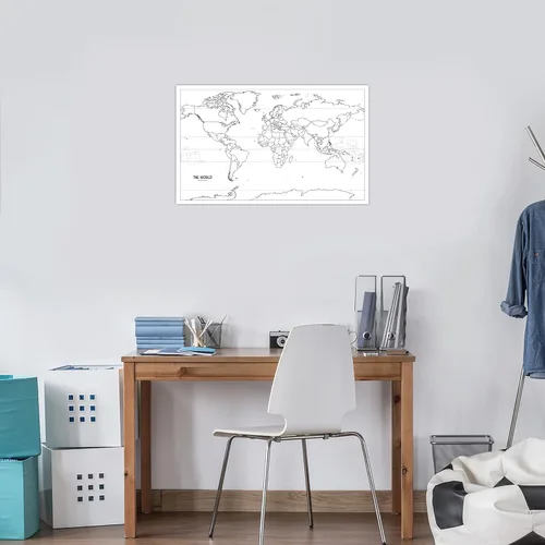 Vista 5 de Paquete de 4 pósteres en blanco de mapa de Estados Unidos y del mundo + mapas del mundo y Estados Unidos [océano azul] (laminado, 18 x 29 pulgadas)