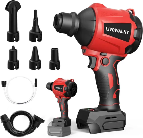 Vista 9 de LIVOWALNY Soplador de polvo inalámbrico compatible con batería Dewalt de 20 V, soplador de hojas sin escobillas, soplador de aserrín de mano 447