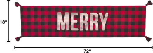 Vista 4 de Mud Pie Merry Buffalo Camino de mesa navideño, rojo/negro, 72 x 18 pulgadas