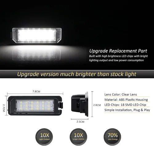 Vista 2 de D-Lumina Luces LED para matrícula, montaje de lámpara para Volkswagen VW Golf GTI MK4 MK5 MK6 MK7 CC Rabbit Polo EOS Phaeton Beetle Passat Scirocco