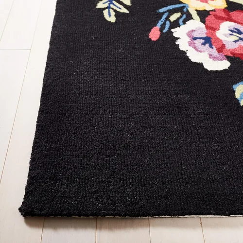 Vista 3 de SAFAVIEH Chelsea Collection - Alfombra de pasillo, 2 pies 3 pulgadas x 8 pies, negro y rosa, hecho a mano, lana floral francesa, ideal para zonas