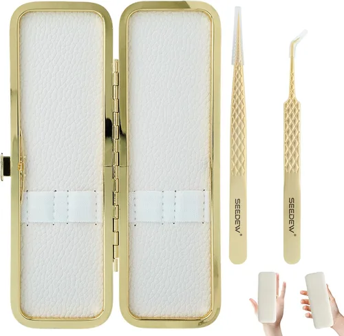 Vista 19 de Pinzas para Extensiones de Pestañas 1 PIEZA Acero Inoxidable 45 Grados Gancho Puntiagudo Multipropósito Pinzas de Aislamiento Suministros Dorado