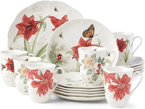 Vista 4 de Lenox 884473 Butterfly Meadow Holiday - Juego de vajilla de 12 piezas, Navidad, anfitrión