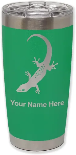 Vista 34 de LaserGram 20oz Vacuum Insulated Tumbler Mug, Gecko, Personalized Engraving Included (Black)