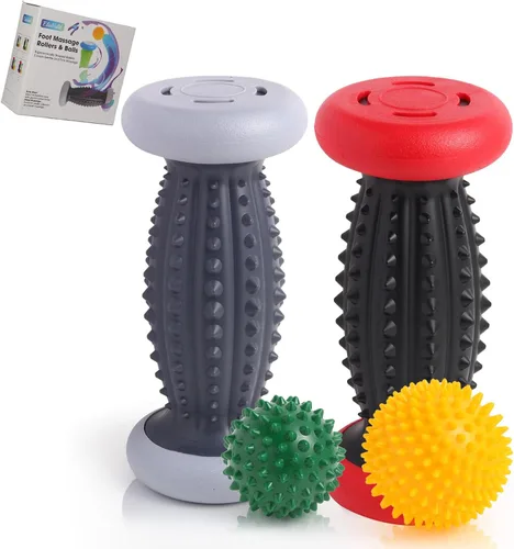 Vista 9 de Alivio de la fascitis plantar, rodillo de pies y masajeador para fascitis plantar, neuropatía y reflexología, rodillo de masaje de 2 pies y bola