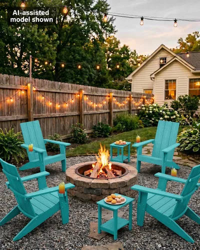 Vista 9 de MXIMU Silla Adirondack moderna resistente a la intemperie con portavasos, sillas de gran tamaño para hogueras Adorondic de plástico al aire libre
