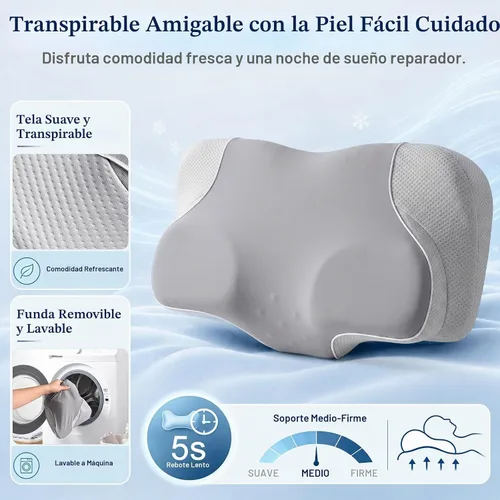 Vista 7 de Almohada cervical para el cuello para aliviar el dolor, almohada ergonómica de espuma viscoelástica para soporte de cuello y hombros, gris, 23.6 x