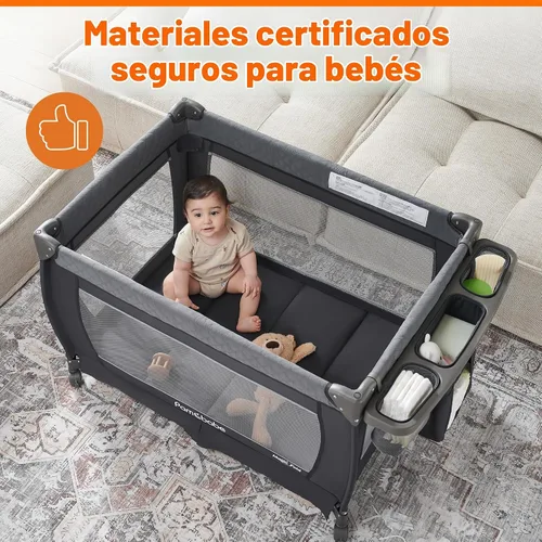 Vista 5 de Pamo Babe Playard Magic Fold - Corralito plegable para bebé, corralito portátil, centro para bebé con moisés para recién nacidos, moisés para Gris