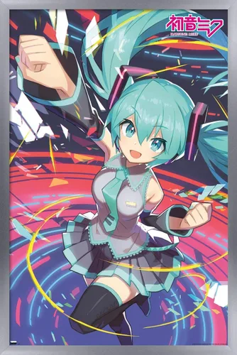 Vista 11 de Hatsune Miku - Póster de pared con puño, 22.4 pulgadas de largo x 14.7 pulgadas de ancho, versión enmarcada de madera de granero
