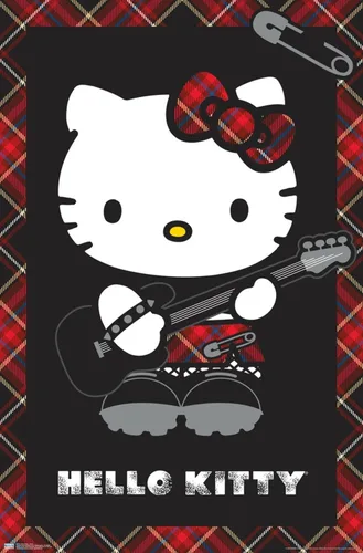 Vista 9 de Hello Kitty: Póster de pared rojo punk de 22.4 pulgadas de largo x 14.7 pulgadas de ancho, versión enmarcada de madera de granero