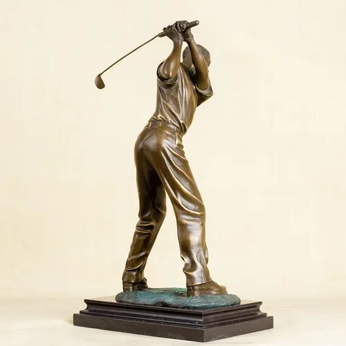 Vista 4 de Estatua de golfista de bronce, decoración para el hogar, 100% bronce, escultura de escultura, escultura masculina, regalo de arte