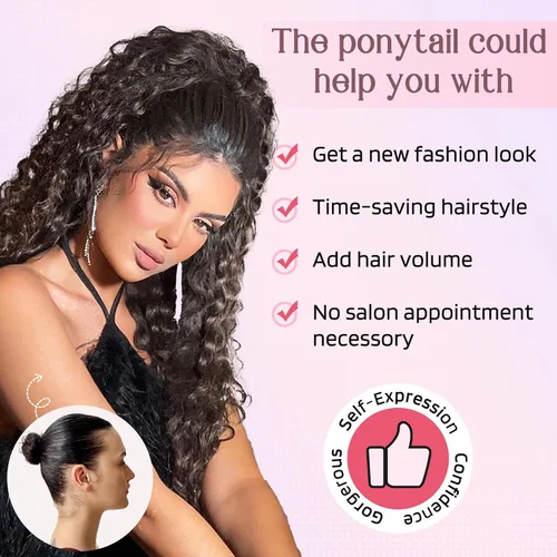 Vista 3 de HOOJIH Extensión de cola de caballo, extensiones de cabello rizado ondulado con cordón, extensiones de cola de caballo falsas extra esponjosas Rubio