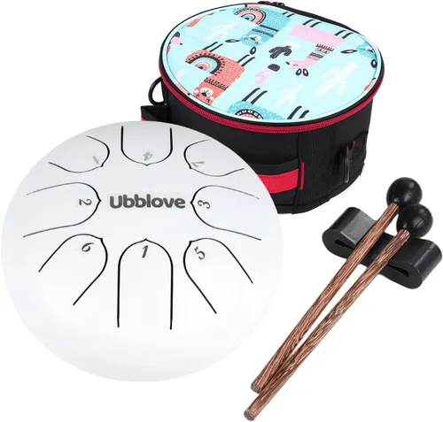Vista 11 de Ubblove Tambor de lengua de acero para niños: 8 notas de 6 pulgadas clave de C Metal Steel Drums Instrumento con bolsa para meditación, yoga, Verde