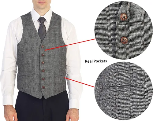 Vista 101 de Gioberti Chaleco de tweed formal de 6 botones para hombres