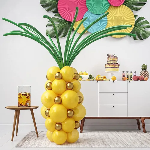 Vista 9 de HOUSE OF PARTY Paquete de 2 globos de piña para guirnalda tropical, guirnalda de globos de verano amarillos, verdes y dorados de 12,10,5 pulgadas