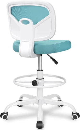 Vista 16 de Primy Silla Alta de Escritorio de Dibujo - Sin Brazos, Altura Ajustable, Respaldo de Malla, con Ruedas, Silla de Escritorio de Pie para Sala de Negro