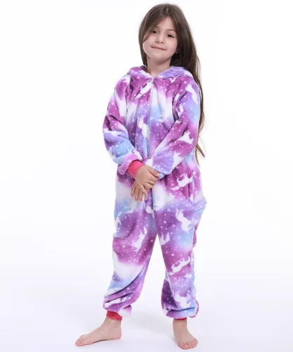 Vista 7 de Zorxu Disfraz de unicornio para niñas, disfraz de animal para Halloween, cosplay, unisex, regalos de Navidad para niños, caballo violeta, 10-12 años