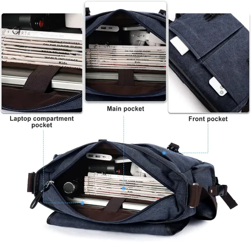 Vista 6 de Bolso de mensajero para hombre resistente al agua unisex bolsas de mensajero vintage para mujer bolsa de laptop de 14 pulgadas y 156 pulgadas