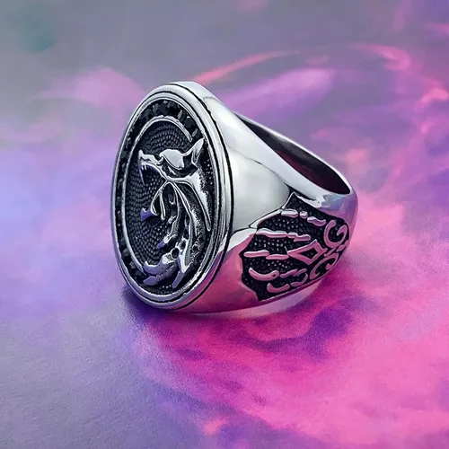 Vista 5 de EZUY GNAY Anillo de lobo para hombre, joyería de acero inoxidable, anillo vikingo, anillo de moda, cazador, cabeza de lobo, regalo para hombres