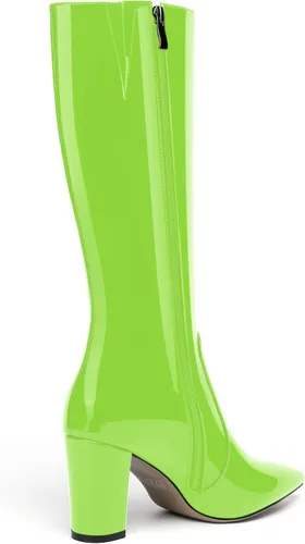 Vista 89 de AMBELIGHT Botas altas hasta la rodilla con cremallera y puntera puntiaguda para mujer, de patente sólida, tacón alto, 3.3 pulgadas