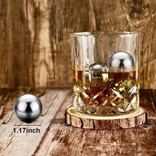 Vista 6 de EooCoo Rellenos para calcetines para hombres, juego de 6 piedras reutilizables para whisky, kit de bolas de hielo de acero inoxidable para beber