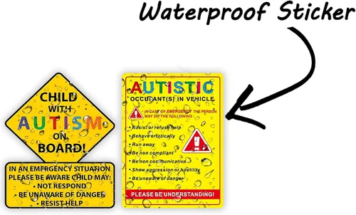 Vista 4 de eDesign Paquete de 2 calcomanías para niños con respuestas de alerta de autismo y ocupante autista en vehículos, calcomanías para automóvil, camión