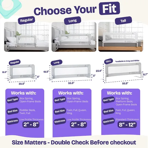 Vista 7 de ComfyBumpy Paquete de 1 riel de cama para niños pequeños de 35.5" L x 19.5" A Rieles de cama para niños pequeños para cama individual, matrimonial