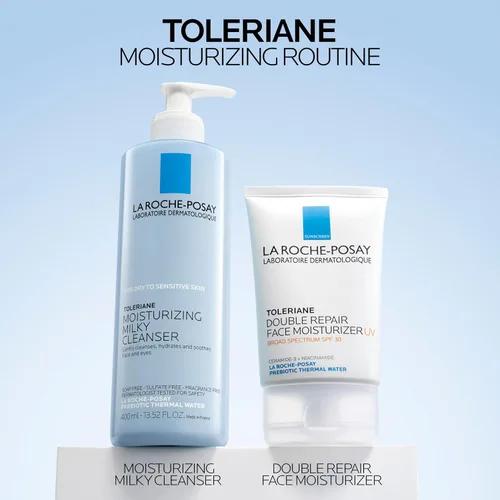 Vista 7 de La Roche-Posay Toleriane Limpiador lechoso hidratante, limpiador facial suave con glicerina para piel seca, sensible y propensa a alergias, lavado