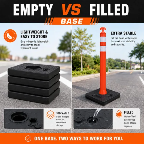 Vista 6 de BESEA Paquete de 6 conos de delineador de tráfico de 36 pulgadas con base rellenable de agua, postes de delineador de seguridad reflectantes