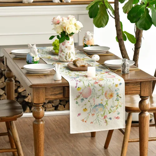 Vista 3 de Artoid Mode Camino de mesa de Pascua con diseño de huevos y flores silvestres, decoración de mesa de comedor para decoración de fiesta en el hogar
