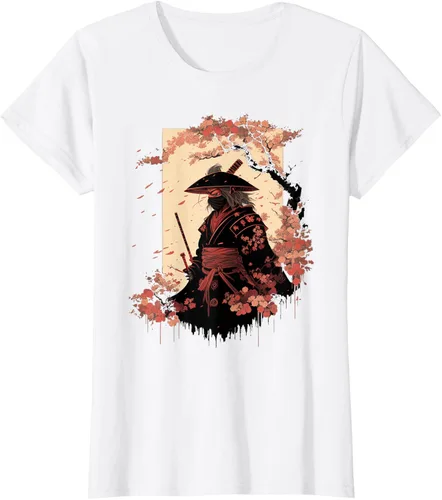 Vista 16 de Camiseta estética vintage samurái de arte japonés samurái retro cereza, Negro