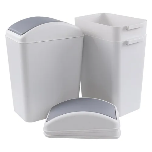 Vista 9 de Asking - Bote de basura pequeño de 4.5 galones con tapa abatible, paquete de 3, color negro Cubo de basura de plástico con tapa giratoria, mango